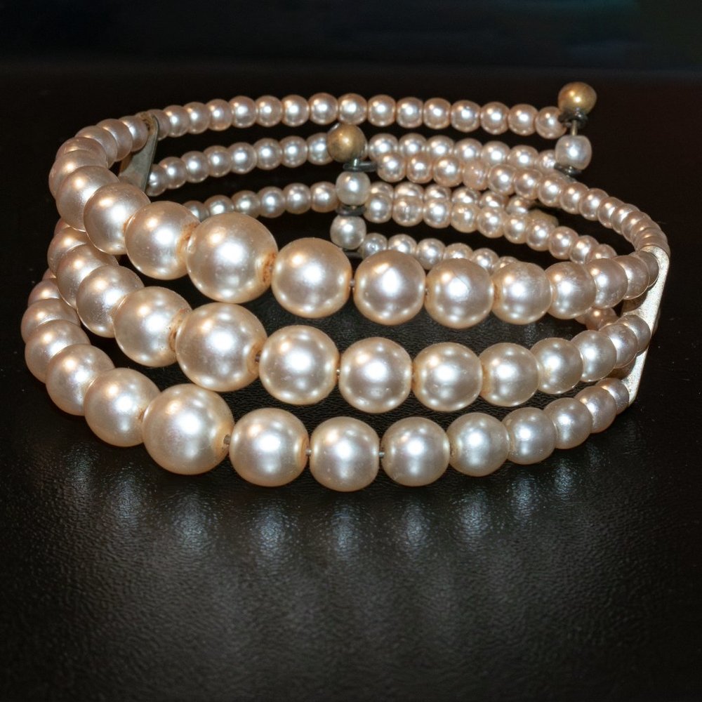 Faux Pearl 3-Tier Cuff Bracelet - Picture 2 of 5